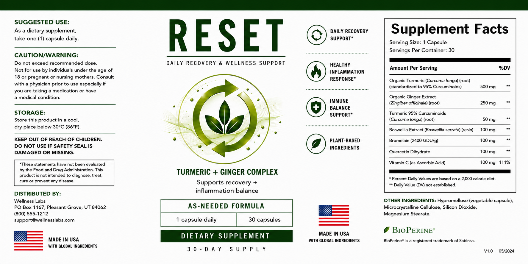 Reset official supplement label